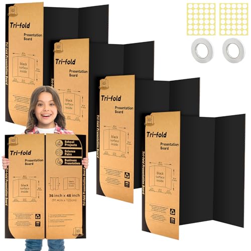 IKAYAS 4 Pack Trifold Poster Board 36" X 48" Black Science Display Board