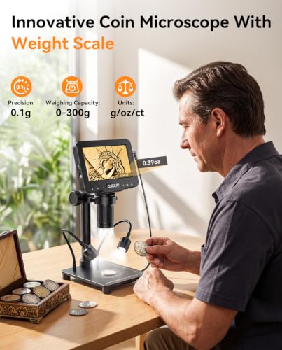Elikliv Coin Microscope with Weighing Scale, Digital Magnifier 8+2 Lights