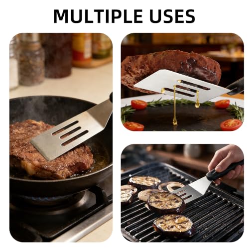 2-Pieces Small Metal Spatula Set, Mini Metal Spatulas for Kitchen Use, Stainless Steel Spatula for Flipping, Serving, Turning Pancakes, Eggs, Brownies, Cookies, Cakes (1 PC SLOTTED+1PC SOLID) - color: 1 PC SLOTTED+1PC SOLID