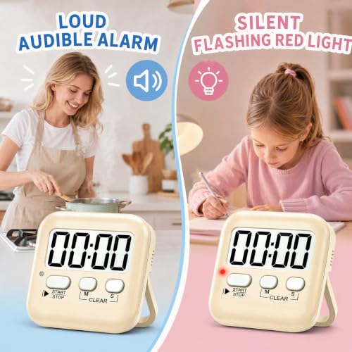 Antonki 2 Pack Digital Timer for Kids Classroom Kitchen Timers for Cooking - color: Lovely Pink + Light Peach