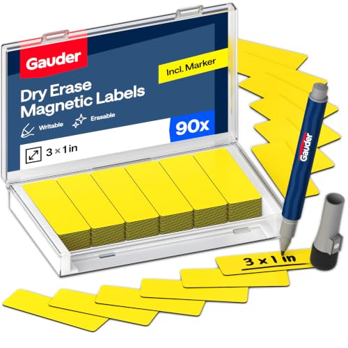 GAUDER Magnetic Dry Erase Labels | 90x Magnetic Labels (3 Inches x 1 Inch) | Dry Erase Magnets for Classroom, Whiteboard and Blackboard - color: Yellow