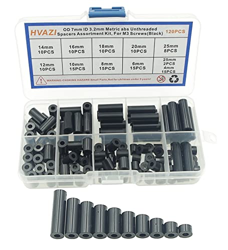 OD 7mm ID 3.2mm Black ABS Unthreaded Round Spacers for M3 Screw Kit - size: OD 7mm ID 3.2mm