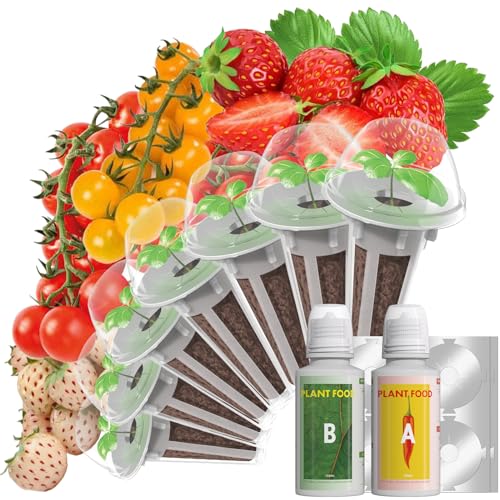 Strawberry Seed Pods for AeroGarden, Ahopegarden, iDOO Hydroponics Growing System, 350 Seeds+ Germination Including Red Cherry Tomato Golden Cherry Tomato, White Strawberry, Red Strawberry (7-Pods) - color: Fruit, size: 7pods
