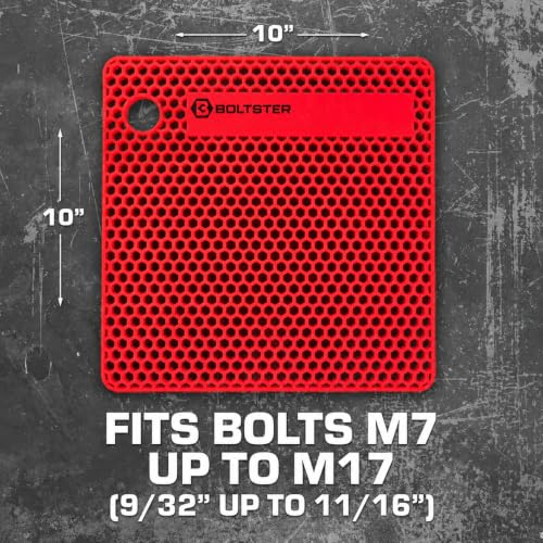 Boltster Original Silicone Fastener Organizer Tray, Bolt and Screw Holder for Mechanics, Automotive, Industrial and DIY Projects, Heat and Chemical Resistant, Red - color: Red