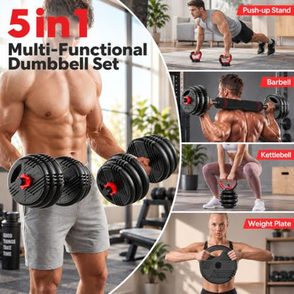 5-in-1 Adjustable Dumbbell Set, Barbell & Kettlebell for Home Gym - color: 70LB (Total)