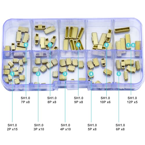 JST Connector Kit, SH1.0 SMT Header Jst 1mm Pitch IC Socket Plugs Adapter, JST-SH 2/3/4/5/6/7/8/9/10/12Pin SMT Header Surface Mount Mounting Top Type Vertical Header (SH1.0-SMT-Ver) - size: JST-1.0MM-SH-SMT-Vertical Header
