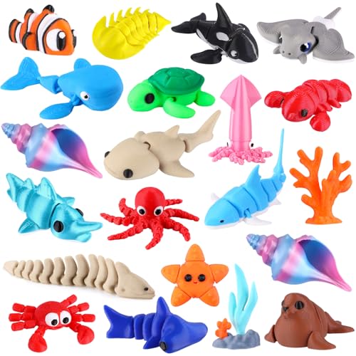 Celltestria 21Pcs Ocean Mini 3D Printed Animals Flexible Fidget Toys - style: 21Pcs Ocean Animals
