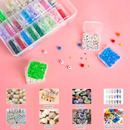 Bead Organizer, 60Pcs Small Clear Plastic Bead Storage Containers with Label, 2 Large Craft Storage Cases with Hinged Lid, Storage Box for Jewelry Making Diamond Art Bracelet Seed Screw Mini Parts - size: 2 Pack - 60 Pcs (2.16" x 2.16" x 0.78")