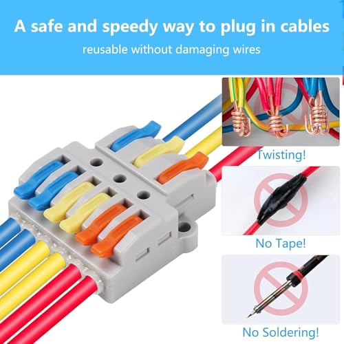 10PCS Lever Wire Connectors, 3 in 6 Out Quick Wire Connectors, Electrical Lever Nuts Wire Connectors Push-in Conductor Terminal Block AWG 28-12 - color: Grey,10pcs 3 in 6 out