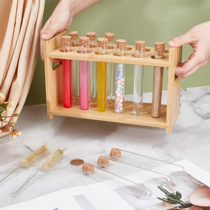 OLYCRAFT 15Pcs/Set Wood Test Tube Rack Set 10.4x3.9x6.7 Inch Wooden Tube Holder Plastic Test Tubes Kit 12 Holes Centrifuge Tubes Holders for Chemistry Laboratory Scientific Experiments