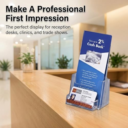 Clear-Ad - Acrylic Trifold Brochure Holder with Business Card Pocket - Rack Card Display - Pamphlet Stand - LHF-P100 (Single Pack)