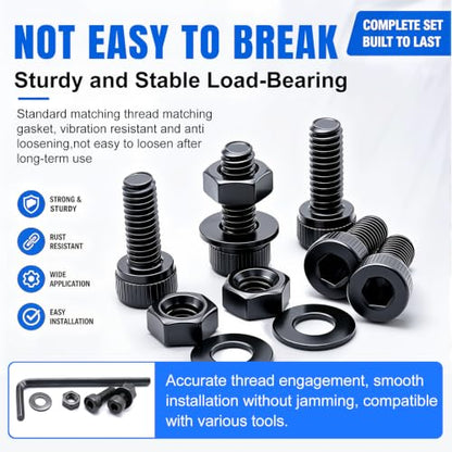 240Pcs M4 x 10mm Screws with Nuts and Wasehrs, Hex Socket Head Cap Screws 12.9 Grade Alloy Steel M4 Bolts with Hex Wrench - color: BK-M4 x 10mm