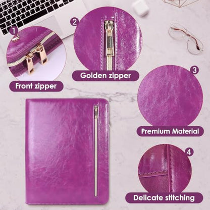 Portfolio Organizer Binder with Zipper, Padfolio for Women - color: Purple
