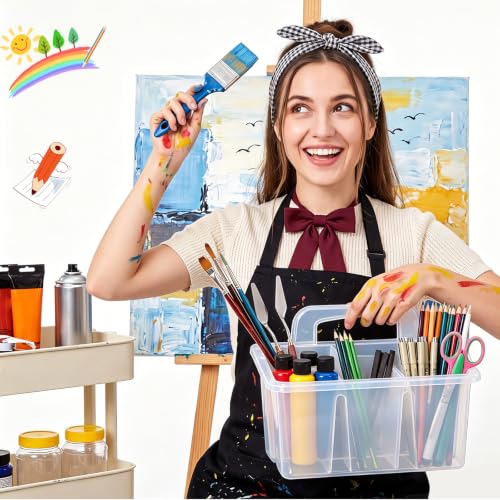 GlikCeil 24 Pcs Classroom Caddy Storage Basket with Handle,Clear - color: Clear