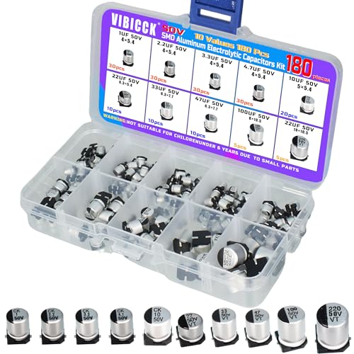 10Values 180Pcs 50V SMD Aluminum Electrolytic Capacitor Assortment - size: 50V 10Values 180 Pcs