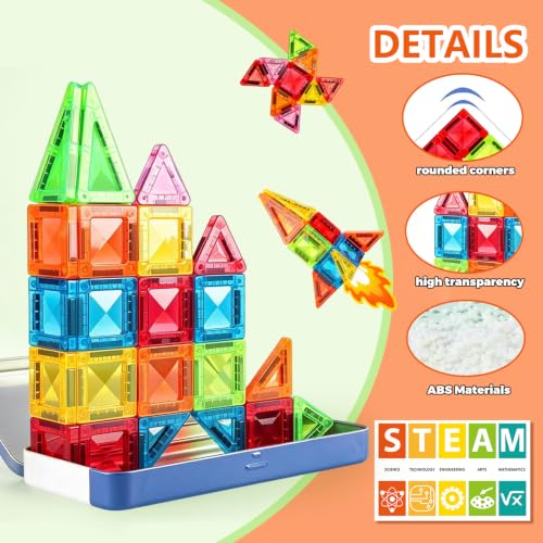 Mini Magnetic Tiles for Kids, 35PCS Travel Magnet Set with Iron Case - color: Color-5