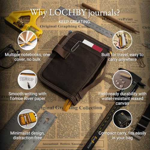 LOCHBY® Mini Field Journal | Water Resistant Waxed Canvas | Pen Loop | Included Tomoe River Notebook | Perfect for Travel, Art, Bullet Journal - color: Brown, size: Pocket-size Hook