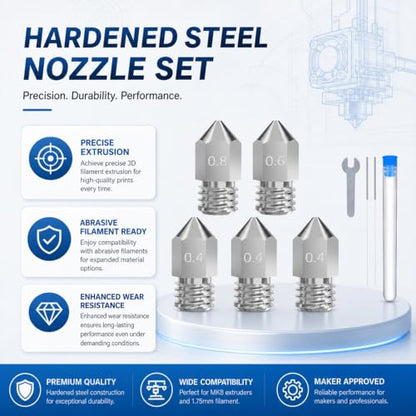 5-Pack Hardened Steel Nozzle Set for MK8 Extruder