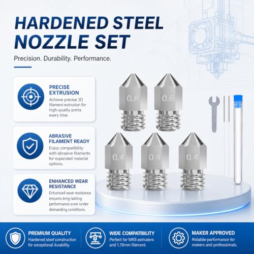 5-Pack Hardened Steel Nozzle Set for MK8 Extruder