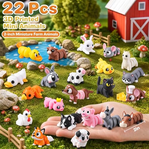 JOICEE 22Pcs Mini 3D Printed Farm Animals Articulated Flexible Fidget Toys - color: Gray