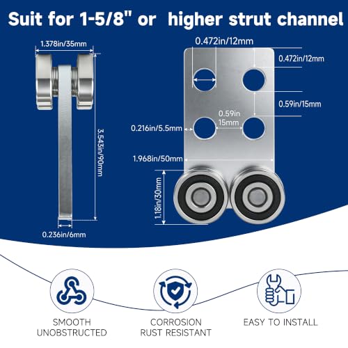4 Wheel Trolley Assembly Rollers.Bearing Trolley Assembly.The top of the Trolley has Room for Set Screws, Allowing the use of a 1-5/8" high Strut Channel or Higher Metal Strut Channel. - style: B-4Wheel Trolley 2pcs
