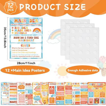 QOUBAI 12pcs Reading Comprehension Posters Groovy Classroom Decor - color: Hippie