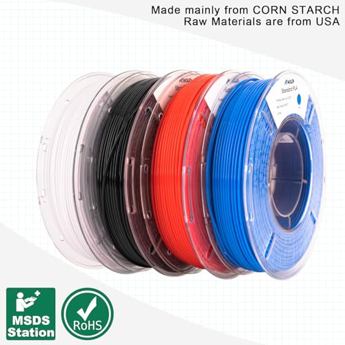 AMOLEN PLA 3D Printing Filament Bundle 1.75mm, Black White Red Blue 250g X 4 Spools Pack 3D Printier Filament, 1KG/2.2 lb in Total, Compatible with Most FDM Printer and 3D Pen - color: Pla Basic Black/White/Red/Blue