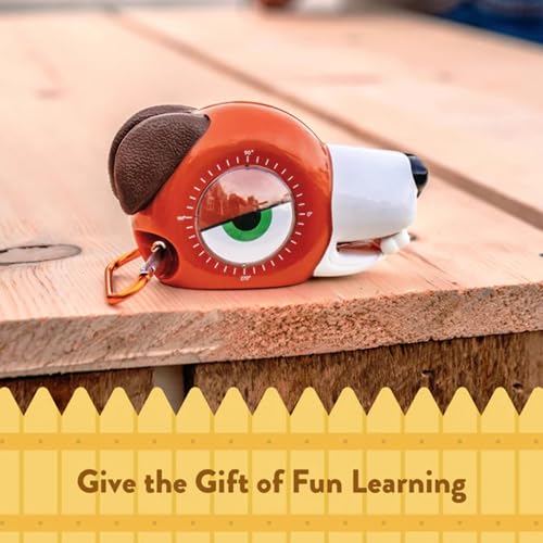 Handy Famm Fido the Dog 4-in-1 Kids Measuring Tape with Adjustable Level Eye, Angle Finder & Eraser Ears – Montessori STEM Educational Toy, Real Tape-Measure for Children Ages 3+ - style: Fido