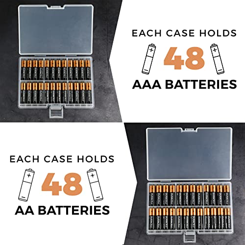 GlossyEnd Set of 4 - Two AA and Two AAA Battery Storage Box, Battery Storage Case Holder with Tester, Clear. Each Case Stores 48 Batteries