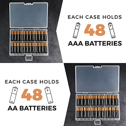 GlossyEnd Set of 4 - Two AA and Two AAA Battery Storage Box, Battery Storage Case Holder with Tester, Clear. Each Case Stores 48 Batteries
