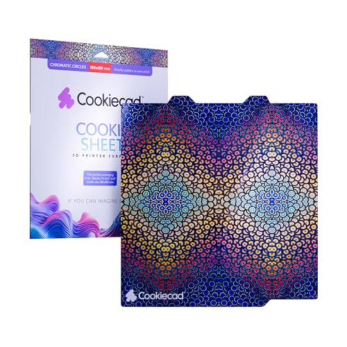 Cookiecad Cookie Sheet - Holographic 3D Printer Build Plate - Double Sided Reflective 3D Printer Bed, Flexible Spring Steel 3D Printer Platform (Chromatic Circles, 180x180mm) - size: 180x180, style: Chromatic Circles