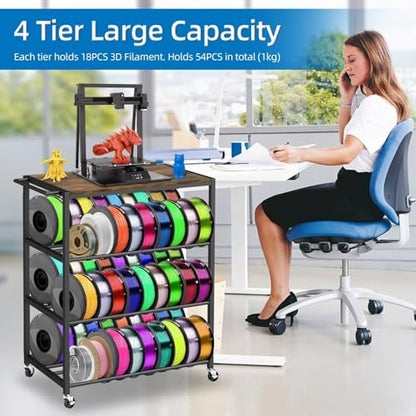 3D Printer Stand Table for 48 Filament Storage Rack, Brown - color: Brown