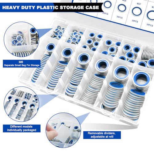 380PCS Metric Bonded Seal Dowty Washer Seal Gasket Crush O-Ring Kit
