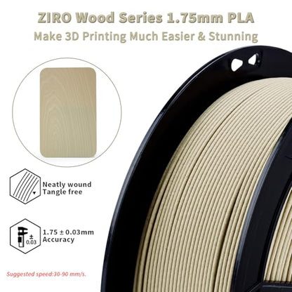 ZIRO 1.75mm PLA Filament, Contain Real Wood Flour, 2.2lbs Hard Maple Wood - color: Hard Maple Wood