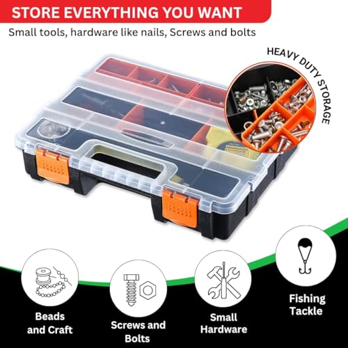Andalus Tools Organizer Box, Small Parts Storage Multi-Compartment Portable Hardware Organizer Removable Plastic Dividers for Screws, Nuts, Bolts, Nails – Orange (4 Set, 12.2" x 9.1" x 7") - size: 4 Set, 12.2" x 9.1" x 7"