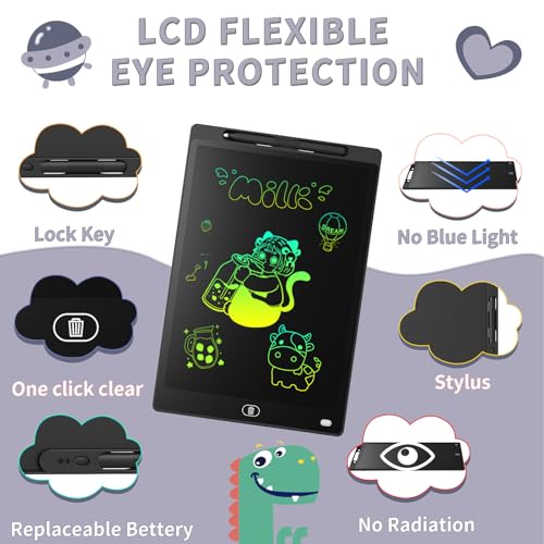 [2 Pack] Genialba LCD Writing Tablet 12-Inch Colorful Doodle Board, Toddler Learning Educational Toys Gifts for 3-8 Years Old Girls and Boys, Electronic Drawing Pad for Kids (Black&White) - color: White & Black, size: 12 Inch
