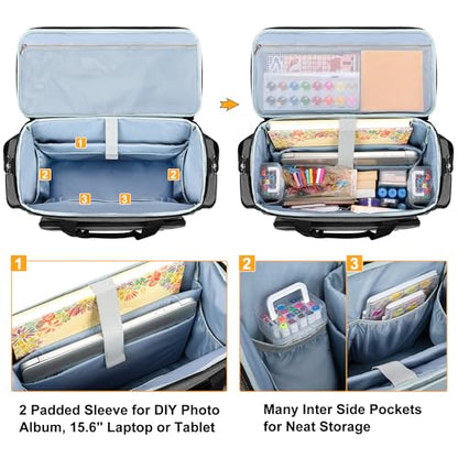 Trunab Scrapbook Bag with Laptop Sleeve & Pockets, Craft Organizer Tote - color: Grey