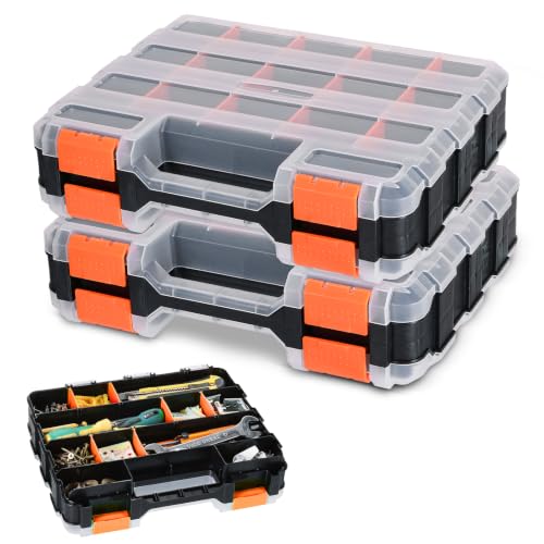 Tool Box with Transparent Lid, 2 Pack Hardware Organizer Box - color: Orange