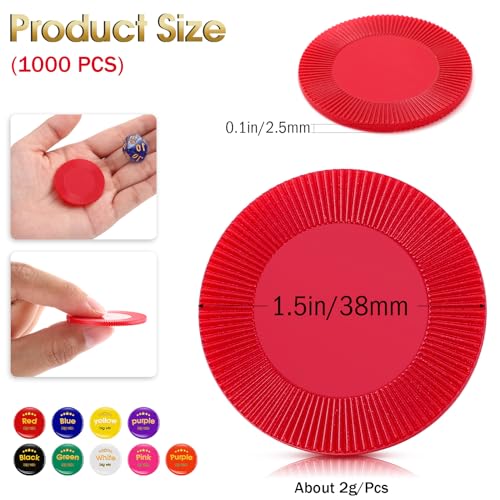 Leitee 1000 Pcs Plastic Poker Chips, 38 mm Interlocking Game Tokens, Red - color: Red