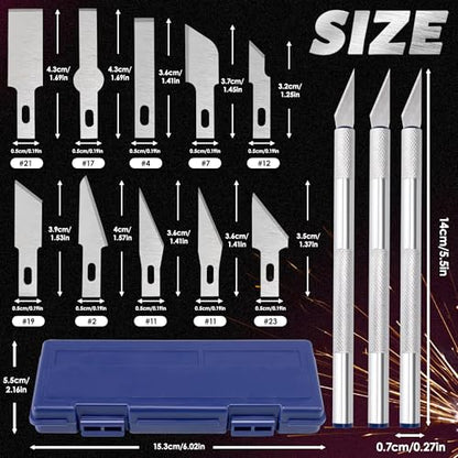Exacto Knife Set, 13PCS Precision Hobby Craft Xacto Blades Kit with 3 Craft Knife Handles for Pumpkin Carving Modeling Fondant Wood & Leather Art DIY