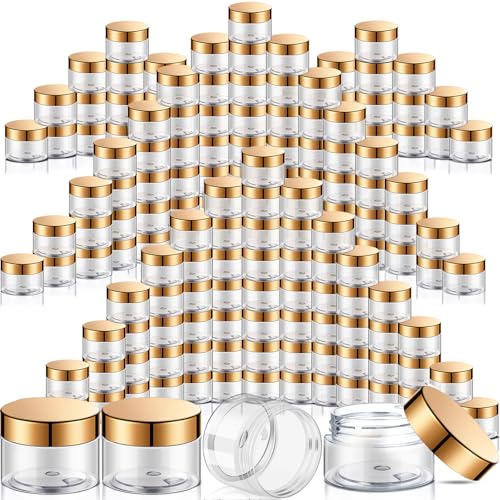 SATINIOR 100 Pcs Plastic Jars with Lids Small Containers Lids Wide Mouth Small Plastic Containers for Lotion Cream Rhinestones Body Butters Travel Storage(2 oz,Gold) - color: Gold, size: 2 oz