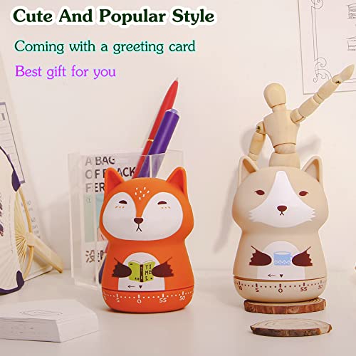 Mechanical Kitchen Timer, Cute Animal Timer for Kids, Wind Up 60 Minutes Manual Countdown Timer for Classroom, Home, Study and Cooking (Beige Wolf) - color: Beige Wolf