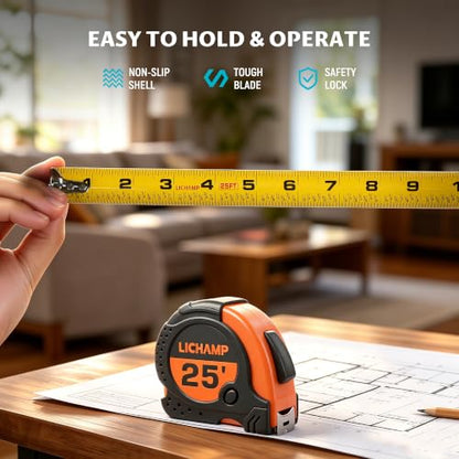 Lichamp 6 Pack 25ft Retractable Tape Measure 1in with 1/8 Fractions, Orange - color: Orange