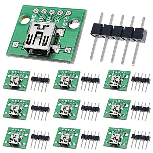 10 Pcs Mini USB Female to DIP Adapter 2.54mm 5 Pin USB 2.0 Mini USB Socket to DIP Converter Breakout Board for DIY Power Supply with 50 Pin Header - style: Mini USB