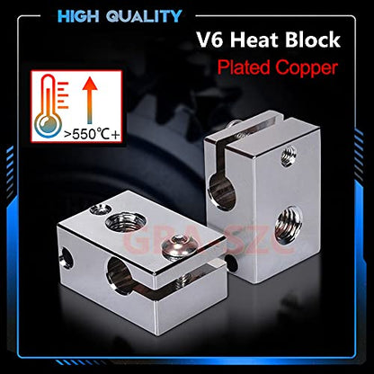 PT100 V6 Plated Copper Heater Block 1PC with Silicone Sock for Titan Aero Extruder,V6 Hotend,V6 heatbreak,Prusa i3 MK3/MK3S hotend.(1 PC) - color: Heatblock-V6 1PC