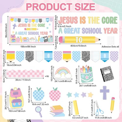Pastel Christian Religious Bulletin Board Decorations Set Jesus is The Core to a Great School Year Classroom Decor Composition Paper Cutouts for Sunday School Home Wall Door Party Supplies - style: Pastel Christian