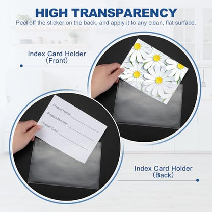 MECCANIXITY Self-Adhesive Card Pockets 4.3" x 3.5" Clear Horizontal Pocket Label Holders Plastic Card Sleeves with Top Open for Library Storage Bins, Pack of 25 - size: 4.3" x 3.5", style: Horizontal