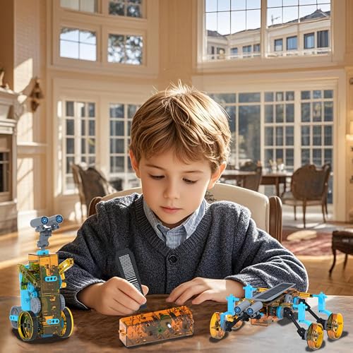 STEM 25-in-1 Education Solar Power STEM Toys for Boys Age 8-12, Science Kits Robots Toys for Ages 8-13, Building Toys Robotics Experiment Set Birthday Gifts for Kids 8 9 10 11 12 13 Years Old (Yellow) - color: Yellow