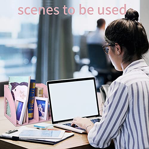 SAYEEC Sturdy Magazine Holder 4 Compartments Plastic Desktop File Organizer File Dividers Office Organizer Storage Document Magaizne Rack Display Box (Pink) - color: Pink-4 Sections