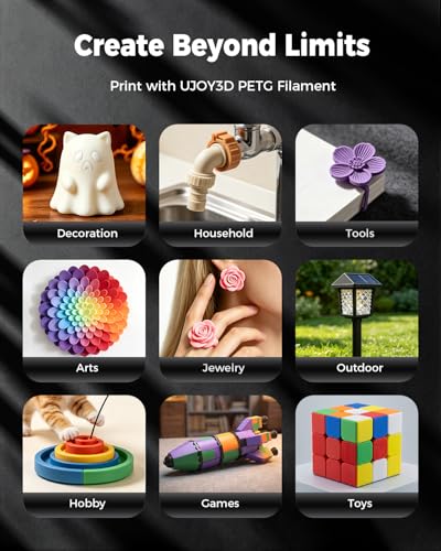 UJOY3D 10kg PETG 3D Printer Filament Bundle Multicolor, Rapid Strong PETG Filament 1.75mm, 1kg Spool, 10 Pack (Black+Jade White+Grey+Red+Cobalt Blue+Christmas Green+Orange+Yellow+Iris Purple+Pink) - color: Petg Bundle 10kg Black+jade White +Grey+red+blue+